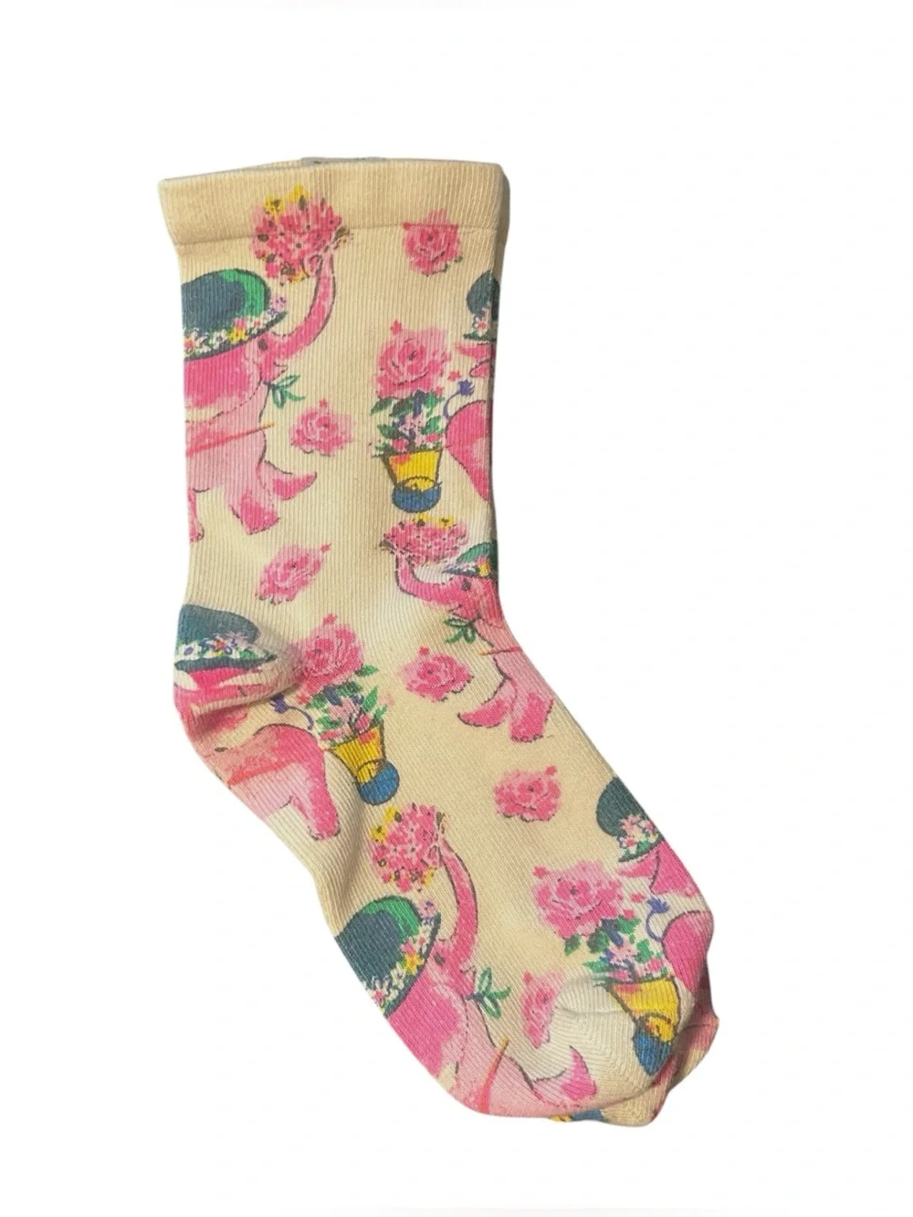Magnolia Pearl Special delivery Elephant floral print socks cotton crew length - Picture 4 of 6